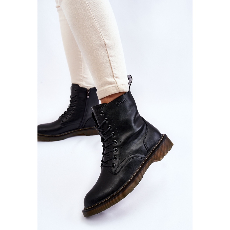 Bottes zippées chaudes en cuir pour femmes GOE II2N4060 Noir le noir 2