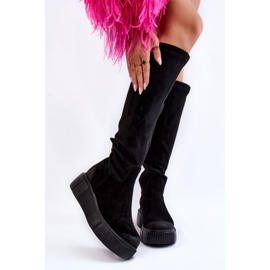 PL5 Bottes aux genoux en daim à plateforme Black Spectrum le noir 1