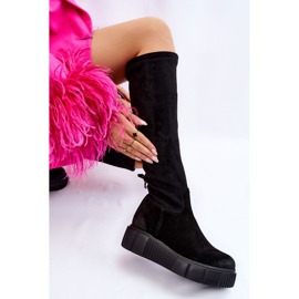 PL5 Bottes aux genoux en daim à plateforme Black Spectrum le noir 4