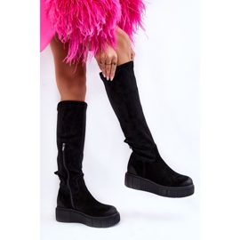 PL5 Bottes aux genoux en daim à plateforme Black Spectrum le noir 6