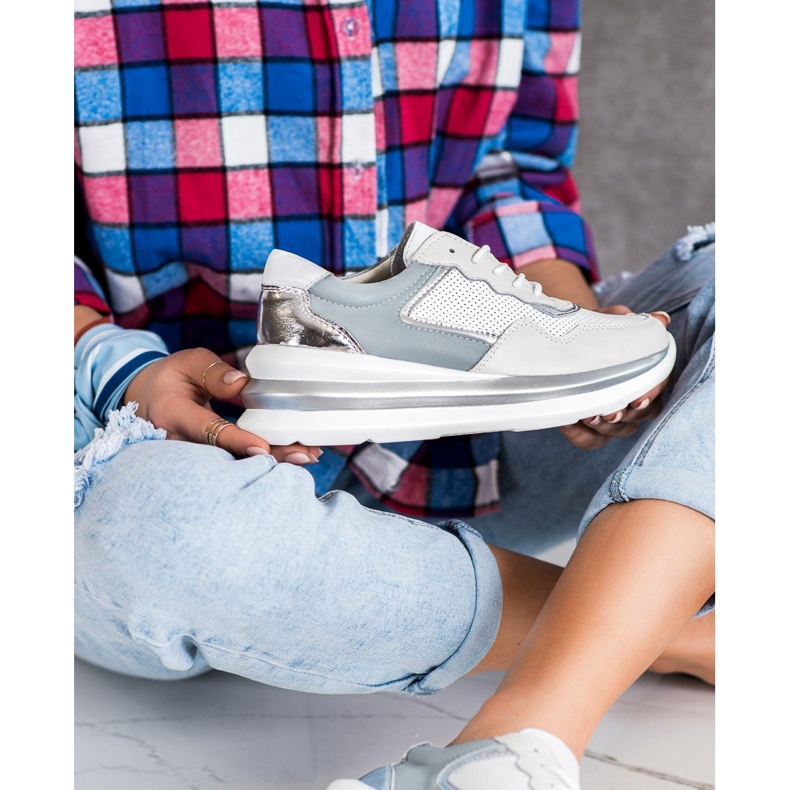 ARTIKER Chaussures de sport en cuir à lacets blanc gris multicolore 1