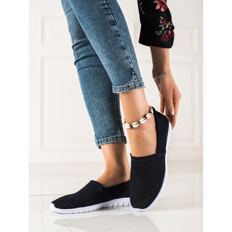 DK Slipons en cuir ajouré bleu marin 1