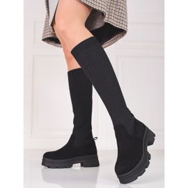 Bottes à plateforme pour femmes Shelovet noires avec une tige élastique le noir 1 Bottes à plateforme pour femmes Shelovet noires avec une tige élastique le noir 1