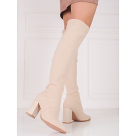Cuissardes Shelovet à col en V pour femmes avec tige élastique beige 1