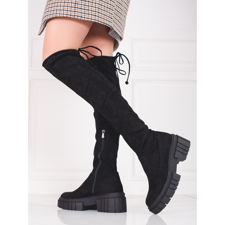 Mousquetaires à plateforme en daim Shelovet noir 1