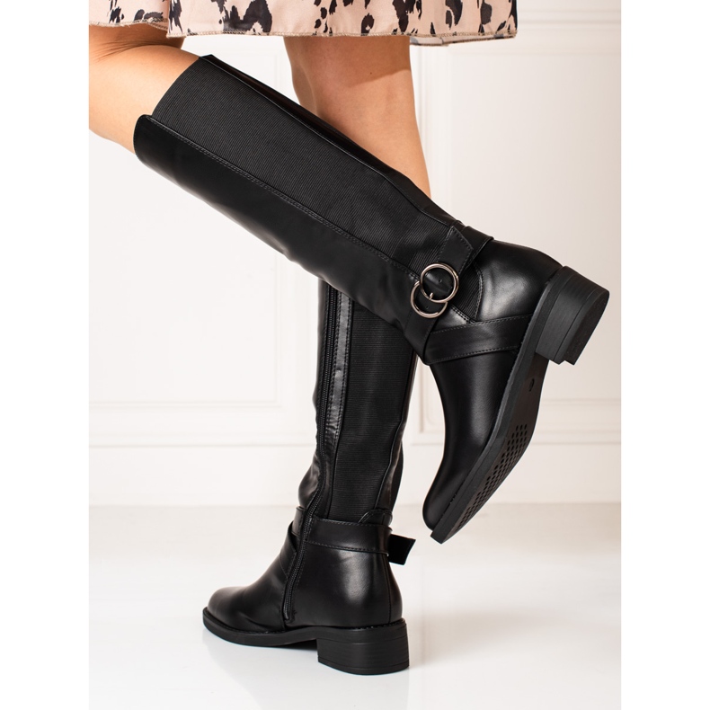 Bottes classiques pour femmes à talons plats Shelovet le noir 1