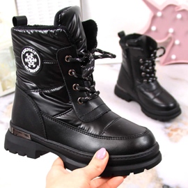 BM Bottes de neige fille isolées en laine de mouton noir Miss 1