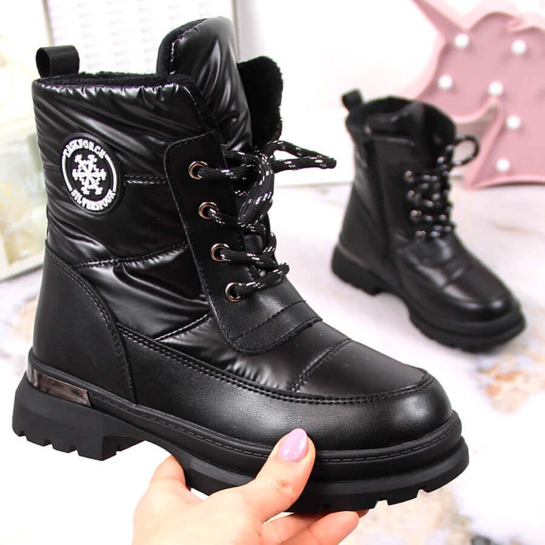 BM Bottes de neige fille isolées en laine de mouton noir Miss 1