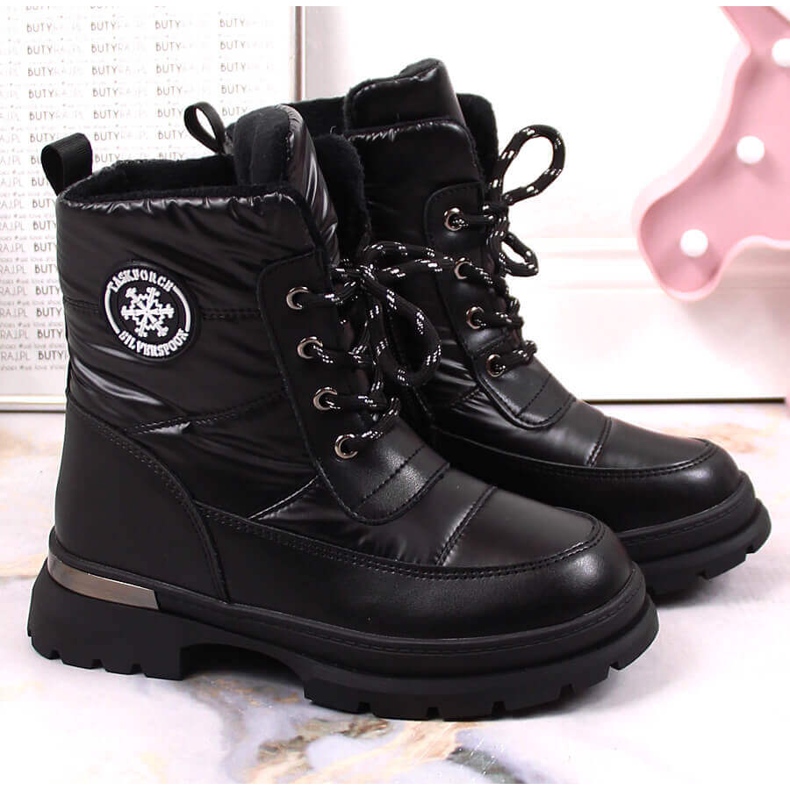 BM Bottes de neige fille isolées en laine de mouton noir Miss 2