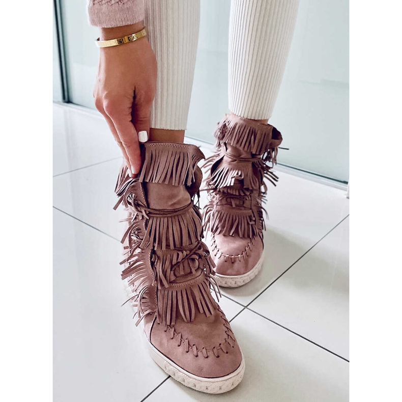BM Baskets à franges en daim Peggy Pink rose 2
