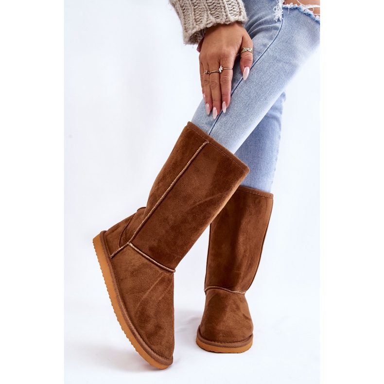 PA1 Reyma Bottes de neige hautes en daim isolées pour femmes Camel brun 1