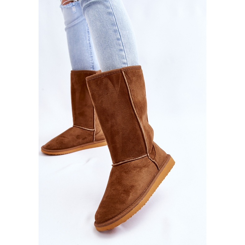 PA1 Reyma Bottes de neige hautes en daim isolées pour femmes Camel brun 2