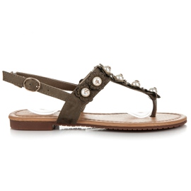 Ideal Shoes Tongs à fleurs vert 2