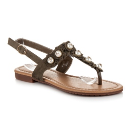 Ideal Shoes Tongs à fleurs vert 3