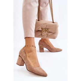 PS1 Escarpins à talons hauts en daim classiques avec embellissements Derren beiges brun 3