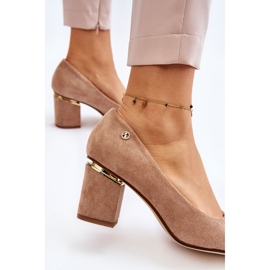 PS1 Escarpins à talons hauts en daim classiques avec embellissements Derren beiges brun 4