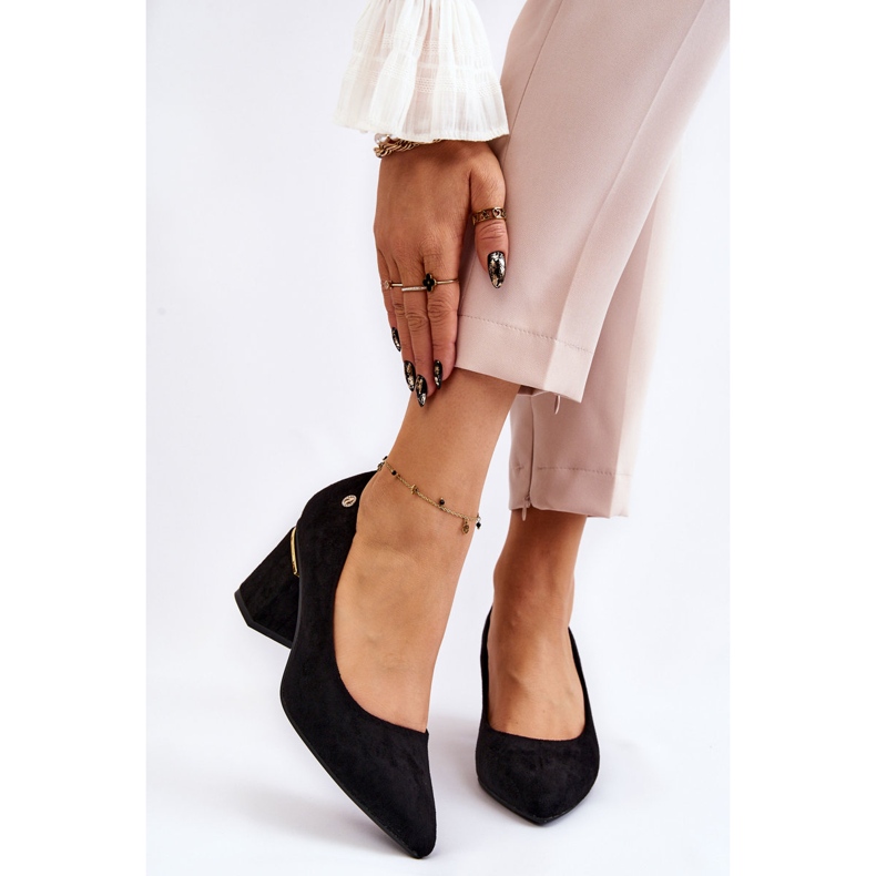 PS1 Escarpins à talons hauts en daim classiques avec embellissement Derren noir 1