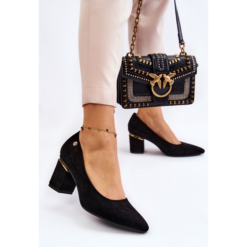 PS1 Escarpins à talons hauts en daim classiques avec embellissement Derren noir 2