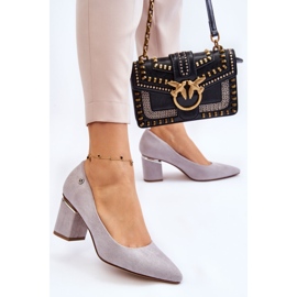Escarpins à talons hauts en daim classiques avec embellissements Derren gris 2