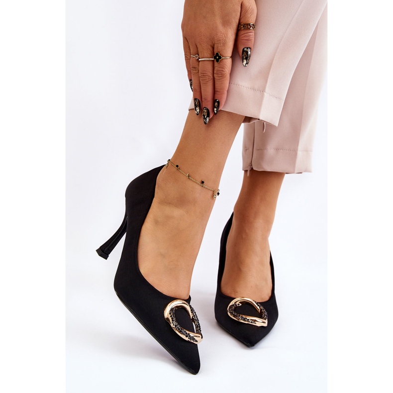 PS1 Talons hauts élégants avec une décoration précieuse noire à la mode le noir 1