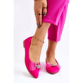 PS1 Ballerines Femme Col V Nœud Décoratif Fuchsia Lumineux rose 1