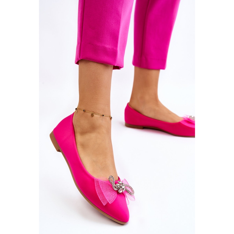 PS1 Ballerines Femme Col V Nœud Décoratif Fuchsia Lumineux rose 2