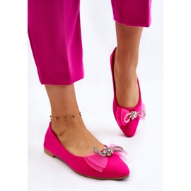 PS1 Ballerines Femme Col V Nœud Décoratif Fuchsia Lumineux rose 3