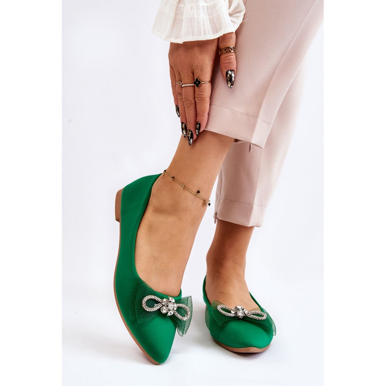 PS1 Ballerines Pointues Femme Avec Nœud Décoratif Vert Lumineux 1