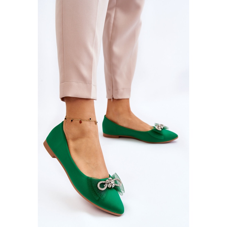 PS1 Ballerines Pointues Femme Avec Nœud Décoratif Vert Lumineux 2