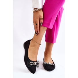 PS1 Ballerines Pointues Femme Avec Nœud Décoratif Noir Lumineux 1