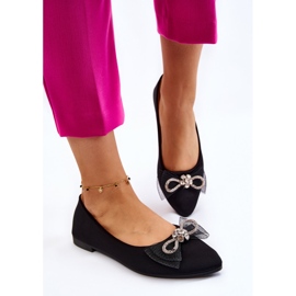 PS1 Ballerines Pointues Femme Avec Nœud Décoratif Noir Lumineux le noir 4