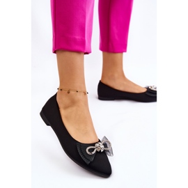 PS1 Ballerines Pointues Femme Avec Nœud Décoratif Noir Lumineux 2