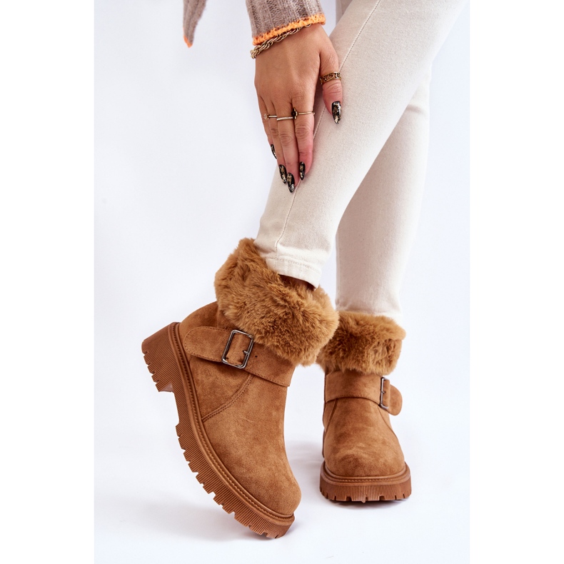 PG1 Camel Conquer Bottes zippées en daim avec fourrure pour femme brun 1