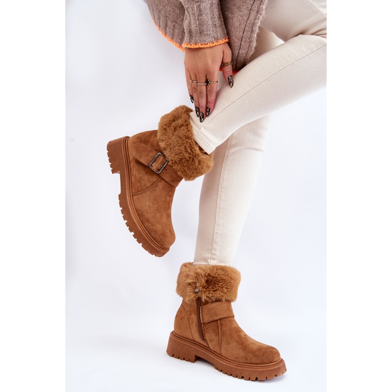 PG1 Camel Conquer Bottes zippées en daim avec fourrure pour femme brun 2