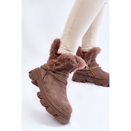 PM1 Bottines en Daim pour Femme avec Chaîne Décorative Marron Clair Respecto brun 2