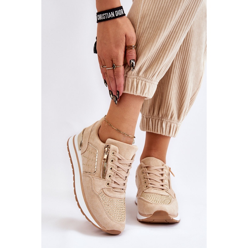 Adrea Chaussures de sport pour femmes avec fermeture éclair décorative Beige 1