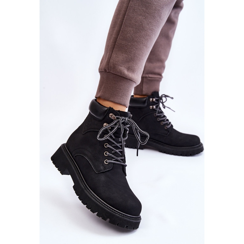PG1 Bottes de trappeur isolées pour femmes noires à lacets à mi-hauteur 2