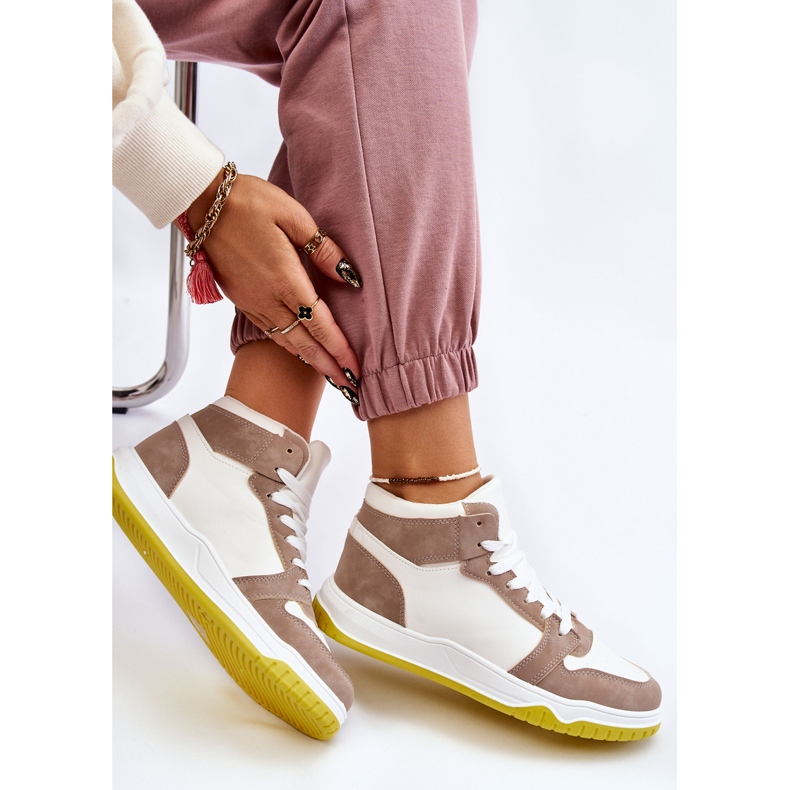 BM Chaussures de sport hautes pour femmes Baskets blanches et beiges Rumeur 1