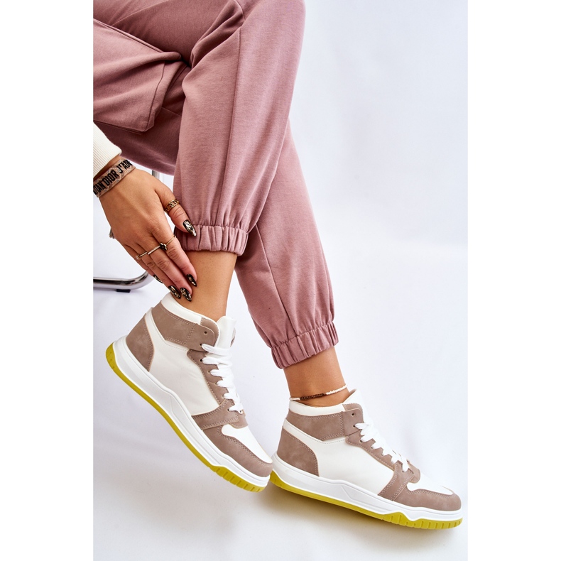 BM Chaussures de sport hautes pour femmes Baskets blanches et beiges Rumeur 2