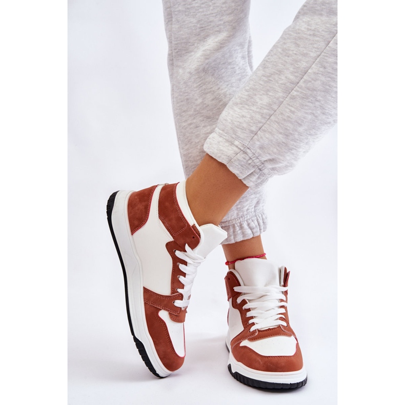 BM Chaussures de sport hautes pour femmes Baskets Blanc Camel Rumeur brun 2