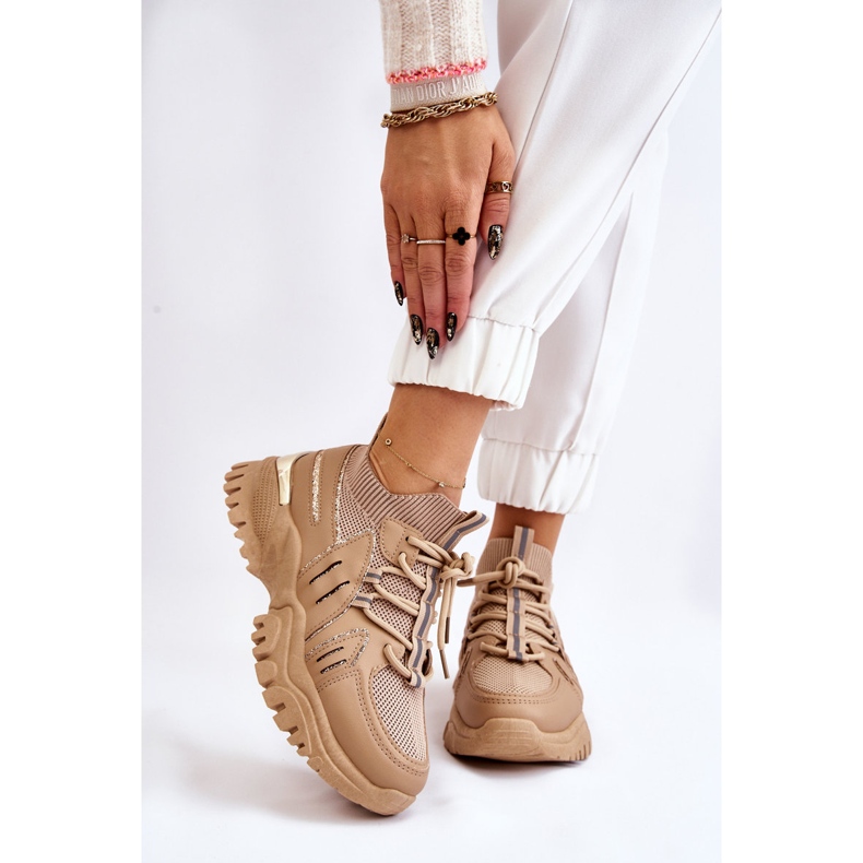 BM Chaussures de Sport Sock Slip-On Femme Beige Berna brun 1