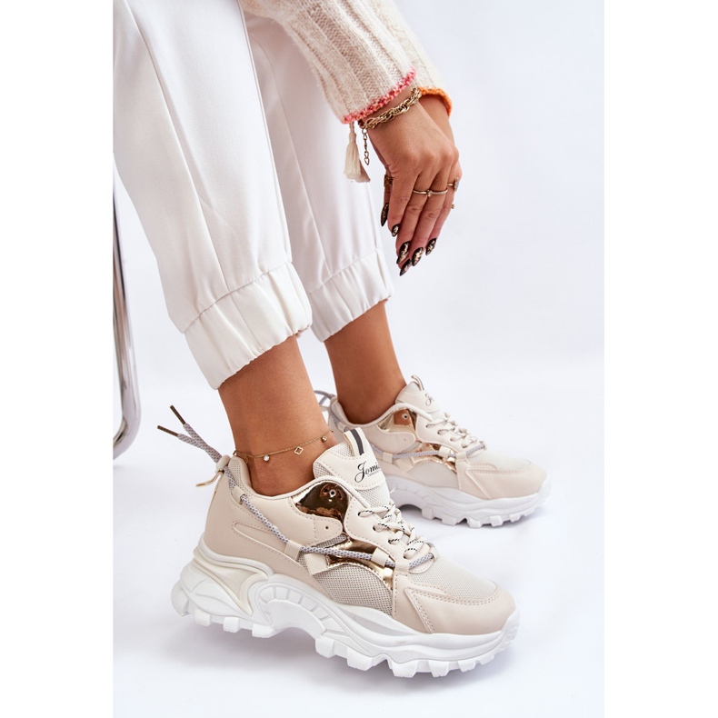 PA1 Chaussures De Sport Pour Femme À Lacets Sur La Plateforme Beige Minea 2