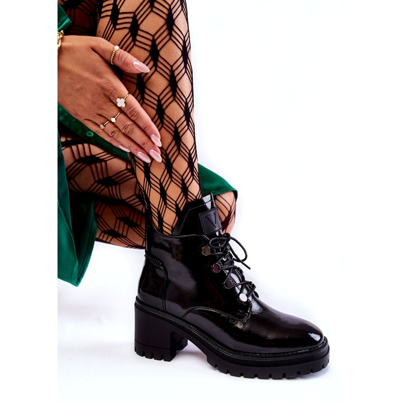 Vinceza Bottines Laquées Chaudes à Lacets Noir Ragnhild le noir 3