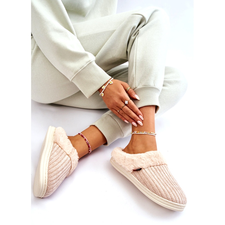 PA1 Chaussons Fourrés Isolés Femme Beige Leriss 5