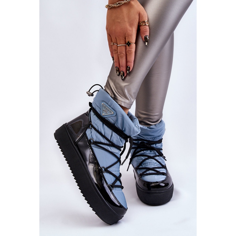 Bottes de neige à lacets à la mode pour femmes Bleu Carrios 2