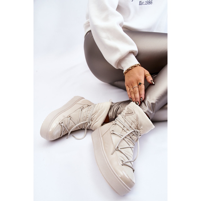 PM1 Bottes De Neige À Lacets À La Mode Pour Femmes Beige Clair Carrios 1 PM1 Bottes De Neige À Lacets À La Mode Pour Femmes Beige Clair Carrios 1