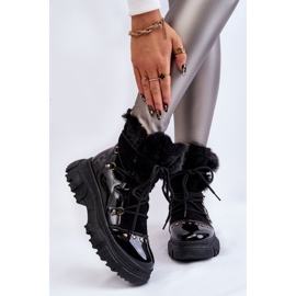 Bottes pour femmes à lacets en fourrure Noir Merron 1