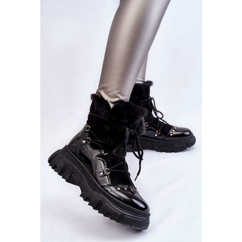 Bottes pour femmes à lacets en fourrure Noir Merron 2