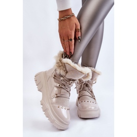 Bottes Femme Avec Fourrure À Lacets Beige Clair Merron 1