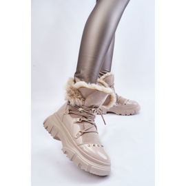 Bottes Femme Avec Fourrure À Lacets Beige Clair Merron 2